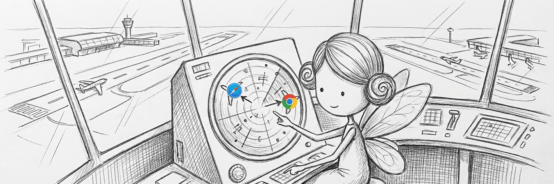 Fairy in air traffic control tower routing browsers