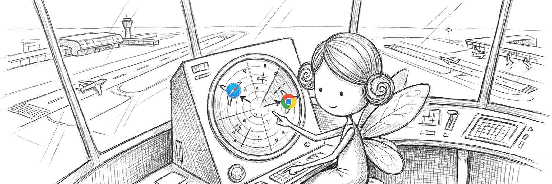Fairy in air traffic control tower routing browsers