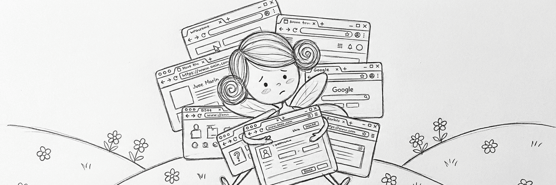 BrowserFairy illustration: tangled browser tabs